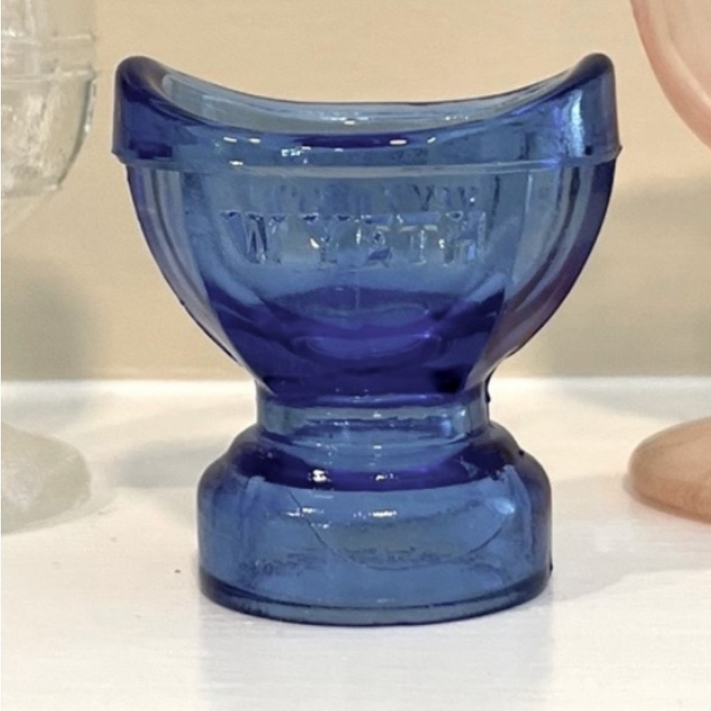 Blue Glass WYETH Eye Cup Vintage Approx 2” Tall